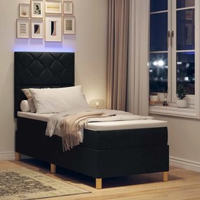 vidaXL LED Κρεβάτι με βάθρο με κεφαλάρι Μαύρο 80 x 200 cm ύφασμα