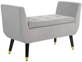 HOMCOM Παγκάκι με Αποθηκευτικό Χώρο και Μπράτσα, Κουτί Αποθήκευσης, Βελούδινο Πολυεστέρας, Καουτσούκ Ξύλο, Ανοιχτό Γκρι, 107 x 42 x 65 cm