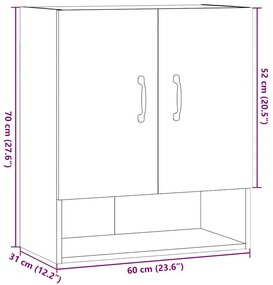 Ντουλάπι Τοίχου τεχνίτης Δρυς 60x31x70 εκ. Επεξεργασμένο Ξύλο - Καφέ