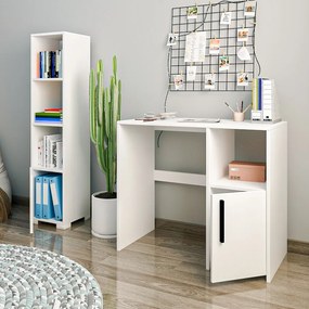 Study Desk &amp; Bookshelf Kuzey Set - White White