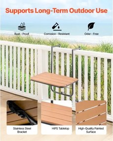 VEVOR Balcony Hanging Table 25 x 24 in Patio Railing Bar Table Adjusable