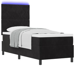 vidaXL Κρεβάτι Box Spring με Στρώμα & LED μαύρο 80x200 εκ Βελούδο