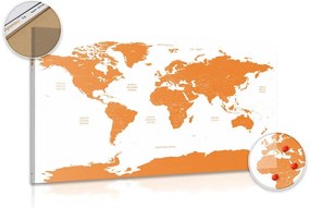 Εικόνα στον παγκόσμιο χάρτη φελλού με μεμονωμένες πολιτείες σε πορτοκαλί χρώμα - 90x60  color mix