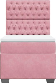 vidaXL Κρεβάτι Boxspring με Στρώμα Ροζ 90x190 εκ. Βελούδινο
