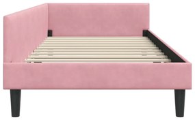 vidaXL Πλαϊνό Κρεβάτι Ροζ 90 x 190 cm Βελούδο και Στιβαρή ξυλεία