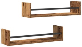 vidaXL Ράφια τοίχου 2 τμχ Ξύλο παλιό 60x16x14 εκ. Μηχανικής ξύλου