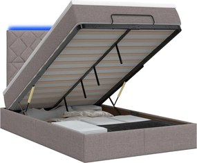 vidaXL Κρεβάτι Ottoman με Στρώμα και LED Taupe 120 x 200 cm Ύφασμα