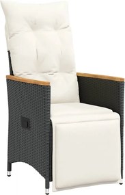 vidaXL Πολυθρόνες Κήπου Ανακλ/νες 2 τεμ. Μαύρες Συνθ. Ρατάν+Μαξιλάρια