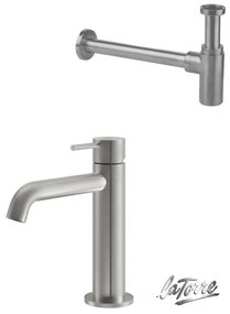 La Torre ELLE 316 inox Brushed PVD ΣΕΤ Σιφών με αποσπώμενο πώμα καθαρισμού+Μπαταρία Νιπτήρος με βαλβίδα N0262-111 35004-111