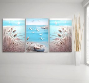 Stewehome Τρίπτυχο Γυάλινο Σετ Θαλασσινό Τοπίο Μπλε 50x70 cm