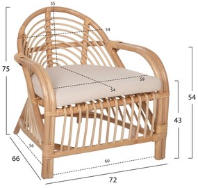 Καρέκλα - Πολυθρόνα FEMUR C9837 Φυσικό Rattan με Λευκό Μαξιλάρι 72x66x75Υεκ. 72x66x75 εκ.
