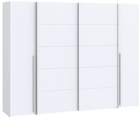 Ντουλάπα ρούχων Verzo τετράφυλλη λευκό μελαμίνης 270.5x61.5x210.5εκ Υλικό: -Carcase &amp; front: chipboard. Handles: pp - Alu Look ;
sliding doors metal - Alu Look- 318-000004