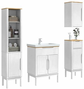 vidaXL Σετ Επίπλων Μπάνιου FLORO 4 pcs Λευκό Στερεό ξύλο πεύκου