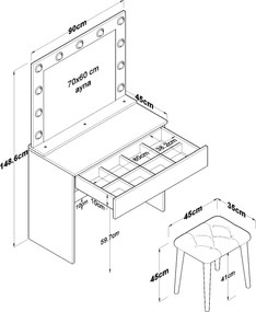 Τουαλέτα Μακιγιάζ Λευκό BUTINAL 90x45x76.8