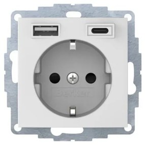 Πρίζα Σούκο με 2xUSB A+C Λευκό Ματ Berker 48041909 Hager-48041909-Λευκό 48041909