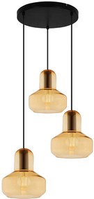 Φωτιστικό Κρεμαστό Τρίφωτο Ροζέτα 3xE27 D490xH1235mm Γυαλί Μελί-Μαύρο Viokef Mandy 4296000