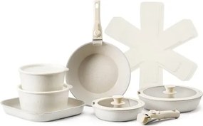 VEVOR 17 Piece Pots and Pans Set Granite Nonstick Kitchen Cookware White