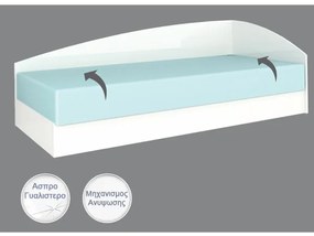 Κρεβάτι μονό με αποθηκευτικό χώρο + στρώμα, Tally, Άσπρο Γυαλιστερό, 82x190cm – GRA111