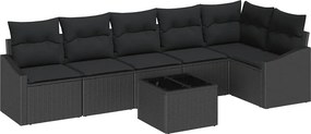 vidaXL Σετ Καναπέ με μαξιλάρι 7 pcs Μαύρο συνθετικό ρατάν