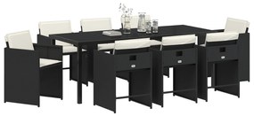 vidaXL Σετ εξωτερικής τραπεζαρίας 9 τεμαχίων με μαξιλάρια μαύρο πολυ-ρατάν