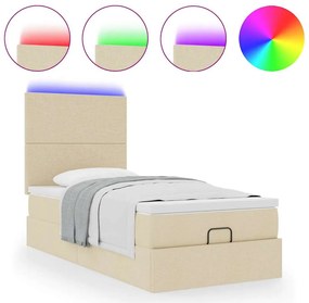vidaXL Οθωμανικό κρεβάτι με στρώμα &amp; LEDs Cream 100x200 cm Ύφασμα