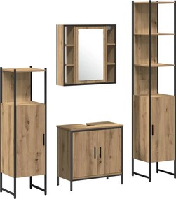 vidaXL Σετ Επίπλων Μπάνιου με ράφι 4 pcs Καφέ Επεξεργασμένο ξύλο