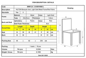 Καρέκλα Μεταλλική HILTON Light Gold/Ύφασμα Κόκκινο 44x55x93cm