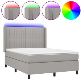 vidaXL Κρεβάτι Boxspring με Στρώμα &amp; LED Αν.Γκρι 140x190εκ. Υφασμάτινο