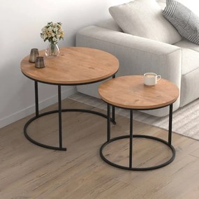 Τραπεζάκι σαλονιού σετ 2τεμ Hilal pine oak Ø66x50εκ
