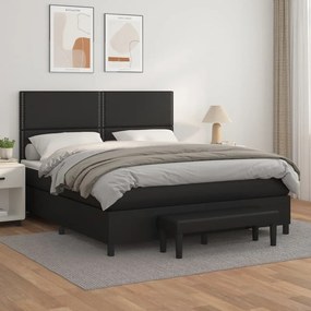 Κρεβάτι Boxspring με Στρώμα Μαύρο 160x200εκ.από Συνθετικό Δέρμα - Μαύρο