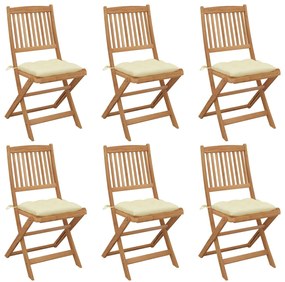 vidaXL Καρέκλες Κήπου Πτυσσόμενες 6 τεμ Μασίφ Ξύλο Ακακίας &amp; Μαξιλάρια
