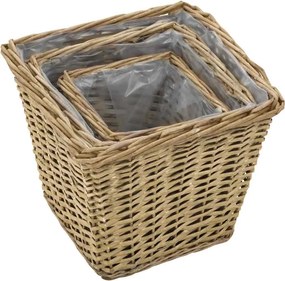 vidaXL Γλάστρες Υπερυψωμένες 3 τεμ. Wicker με Επένδυση Πολυαιθυλενίου