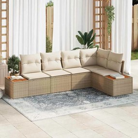 vidaXL Σετ Καναπέ Κήπου με μαξιλάρι 5 pcs μπεζ και κρεμ Πολυ ράταν