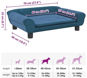 vidaXL Κρεβάτι Σκύλου Μπλε 70 x 48 x 22 εκ. Βελούδινο