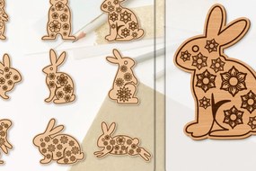 Σετ των 2 Intra απο ξύλο plywood 3mm-4mm πάχος ΔΕΜΑΤΑ κομμένα με λέιζερ λουλούδι λαγουδάκι Δίασταση 15x15 cm INTRAFABR-118075798