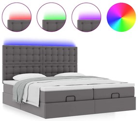 vidaXL Οθωμανικό κρεβάτι με στρώματα &amp; LEDs Γκρι Faux Leather
