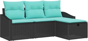vidaXL Σετ Καναπέ με μαξιλάρι με αποθήκευση 4 pcs Μαύρο Πολυ ράταν