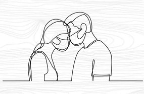 Intra απο ξύλο plywood 3mm-4mm πάχος – Ζευγάρι που αγγίζουν τα κεφάλια με το ξύλο διακόσμησης τοίχου Mask Line Art 30x30 cm INTRAVECTRY-MY557225