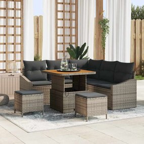 vidaXL Σετ Καναπέ Κήπου με μαξιλάρι 8 pcs Γκρι Πολυ ράταν