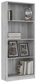 vidaXL Βιβλιοθήκη με 4 Ράφια Γκρι Sonoma 60x24x142 εκ. Επεξεργ. Ξύλο