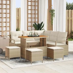 vidaXL Σετ Καναπέ Κήπου με μαξιλάρι 9 pcs Μπεζ Πολυ ράταν