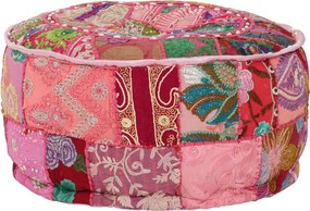 vidaXL Πουφ Patchwork Στρογγυλό Χειροποίητο Ροζ 40 x 20 εκ. Βαμβάκι