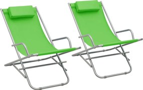 vidaXL Σεζλόνγκ Πτυσσόμενες 2 τεμ. Πράσινες Ατσάλινες