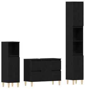 vidaXL Σετ Επίπλων Μπάνιου με συρτάρι 3 pcs Μαύρο 30 x 30 x 180 cm