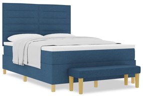 vidaXL Κρεβάτι με Κιβωτό και Στρώμα & Πάγκο Μπλε 160x200 εκ. Υφάσματος