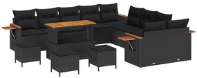 vidaXL Σετ Καναπέ Κήπου 14 τεμαχίων με Μαξιλάρια Μαύρο Πολυρετάν Ακακία
