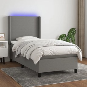 Κρεβάτι Boxspring με Στρώμα &amp; LED Σκ.Γκρι 100x200 εκ Υφασμάτινο