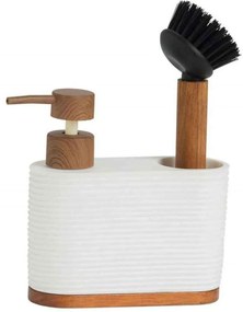 Δοχείο Κρεμοσάπουνου Με Θήκη Για Βουρτσάκι Acacia AH-CC73048 16,5x8x22cm White-Natural Andrea House Polyresin,Ξύλο