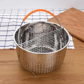 Izibizi SSST-IZB Καλάθι τηγανίσματος και ατμού, 3,8 l, Αποσπώμενη λαβή, Διαχωριστικό, Inox/πορτοκαλί