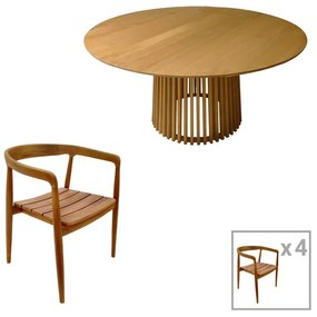 Τραπεζαρία 5τεμ Noody-Kenda teak ξύλο σε φυσική απόχρωση Φ150x75εκ 150x150x75 εκ.